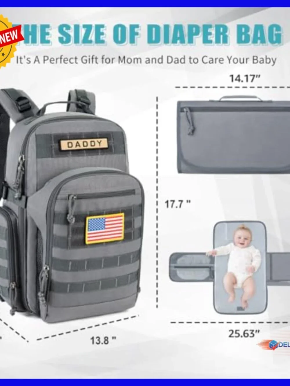 Large Military Diaper Backpack with Insulated Pockets & MOLLE System